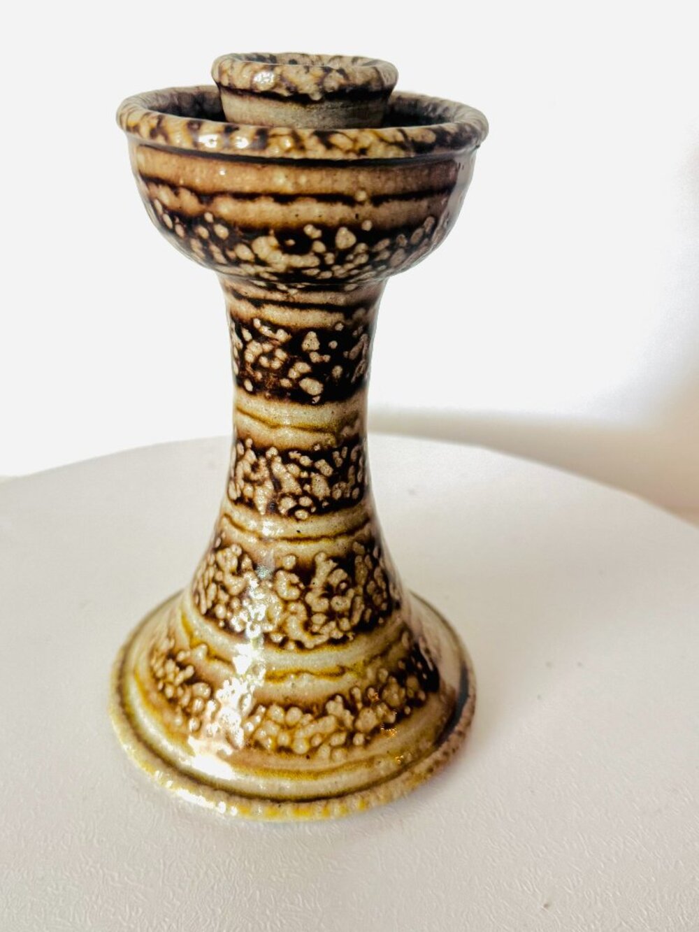 Vtg D.L. Owens Pottery Handcrafted Stoneware Folk Art 6.5" Candlestick Holder